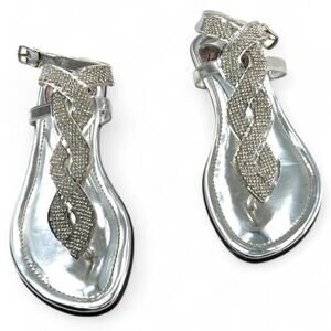 Love & Liberty 38/ 7.5 Women Sapphire Dress Sandal Ankle Strap Silver Crystals